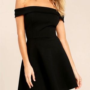 Lulus Season of Fun Black Off-the-Shoulder dress